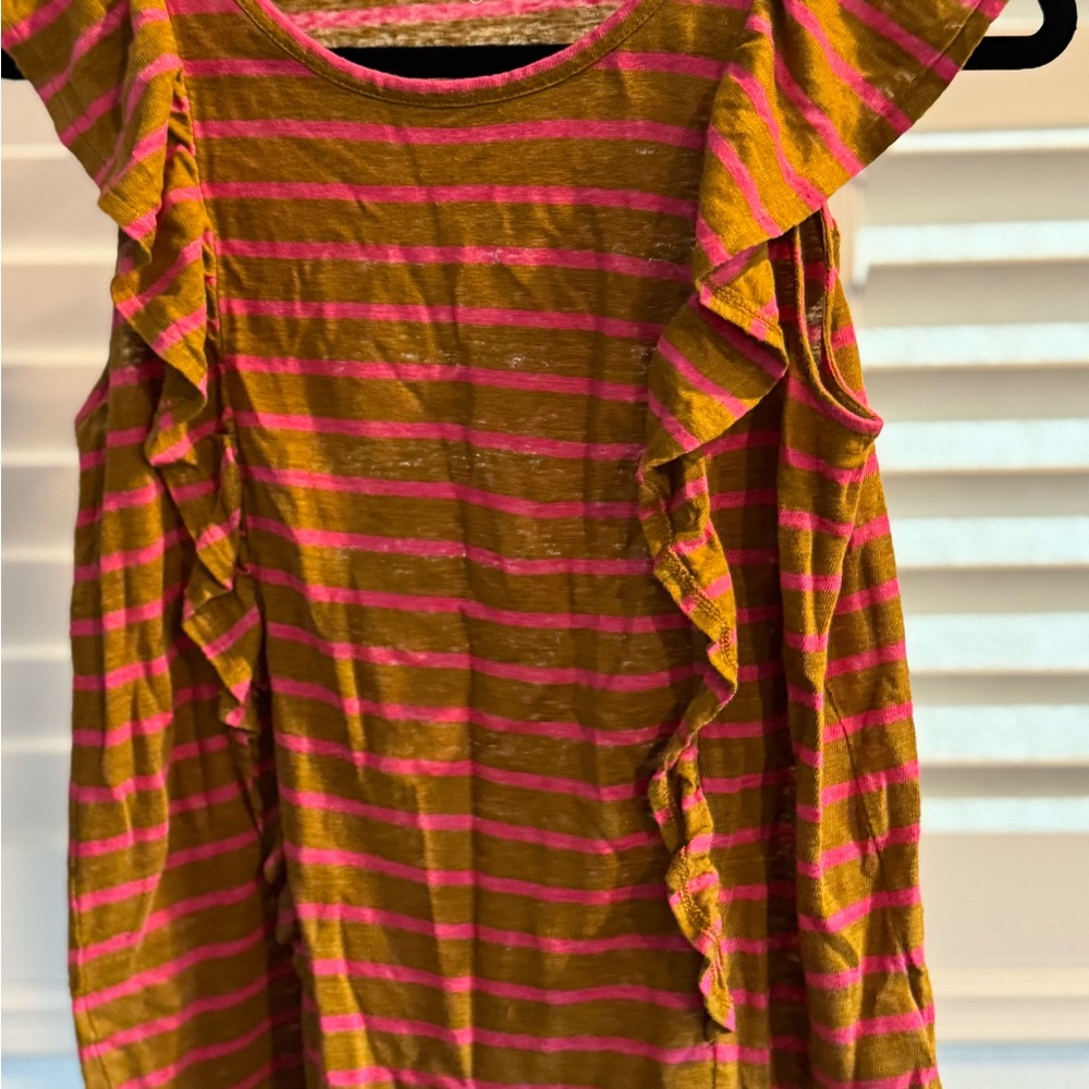 J. Crew Pink and Yellow Striped Short Sleeve Tee